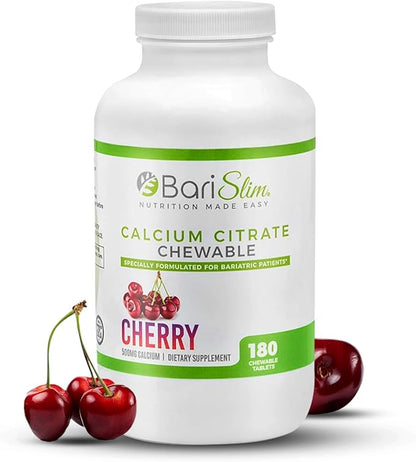 BariSlim Bariatric Calcium Citrate with Magnesium & Vitamin D Tabs - 500mg Calcium Citrate - Formulated for Post Weight Loss Surgery - Supports Bone Health | Cherry
