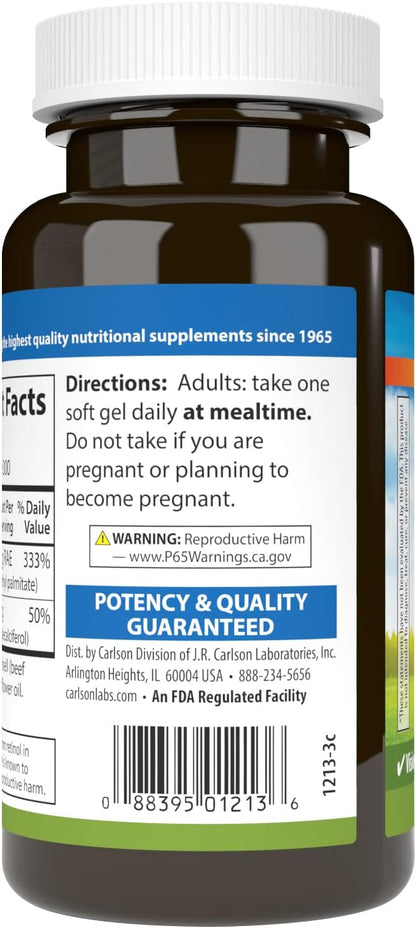 Carlson - A & D, 10000 IU (3000 mcg RAE) Vitamin A, 400 IU (10 mcg) Vitamin D3, Vision Support, Skin Health, 300 Soft Gels