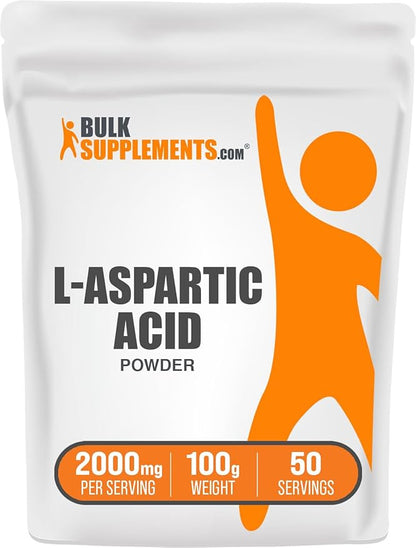 BulkSupplements.com L-Aspartic Acid Powder - Aspartic Acid Supplement, Amino Acids Supplement for Energy Support - Gluten Free, 2000mg per Serving, 100g (3.5 oz) (Pack of 1)