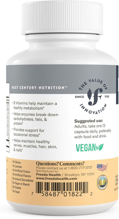 FREEDA Vitamin B Complex - Kosher Super B Complex Vitamin Supplement for Women & Men with Biotin, Vitamin B12, B1, B2, B3, B6, Folic Acid - Energy Metabolism Booster - Super Quints B-50 (250 Capsules)