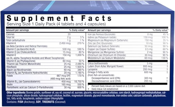 Orthomol Vital M Tablet Packets, Men's Multivitamin, 30-Day Supply, Vitamins A, B, C, D, E, K, Iodine, Omega-3