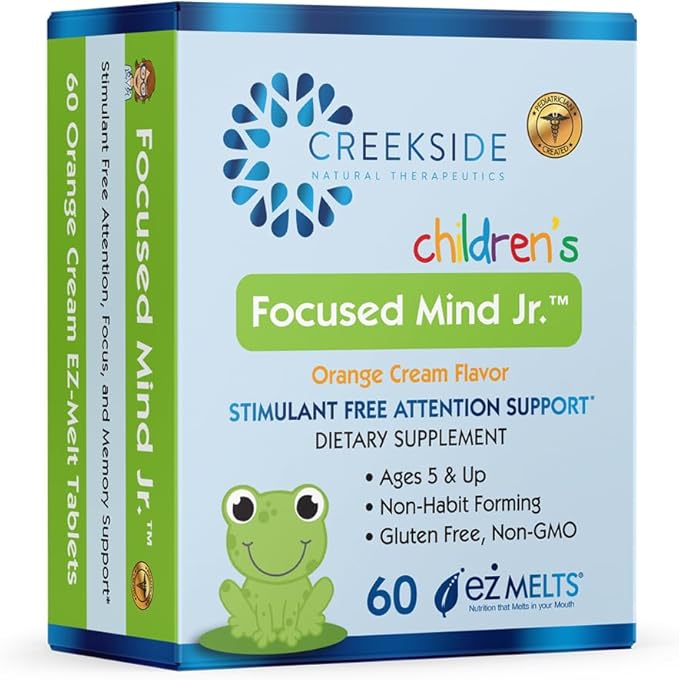 Focused Mind Jr., Focus and Memory Support for Children, Pediatrician Formulated, Stimulant Free Attention Support with Inositol, DMAE, Sugar-Free, Vegan, 60 EZ Melt Tablets