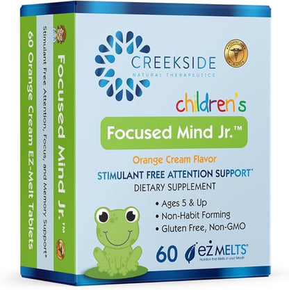 Focused Mind Jr., Focus and Memory Support for Children, Pediatrician Formulated, Stimulant Free Attention Support with Inositol, DMAE, Sugar-Free, Vegan, 60 EZ Melt Tablets