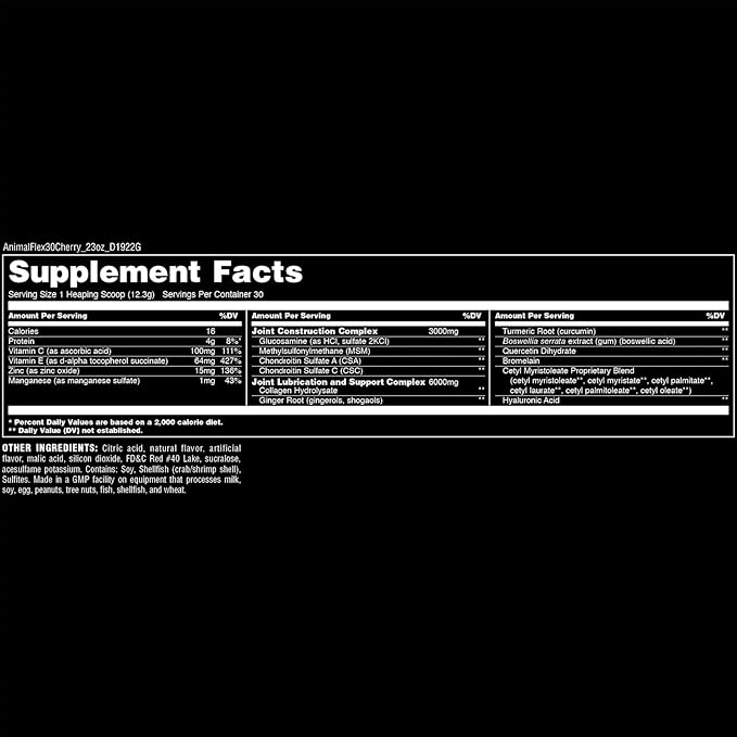 Animal Flex Powder - Joint Support Supplement for Pain Relief, Repair and Restore Muscles with Turmeric, Glucosamine, Chondroitin, MSM, Collagen and Boswellia, Great Tasting Cherry Flavor, 30 Scoops