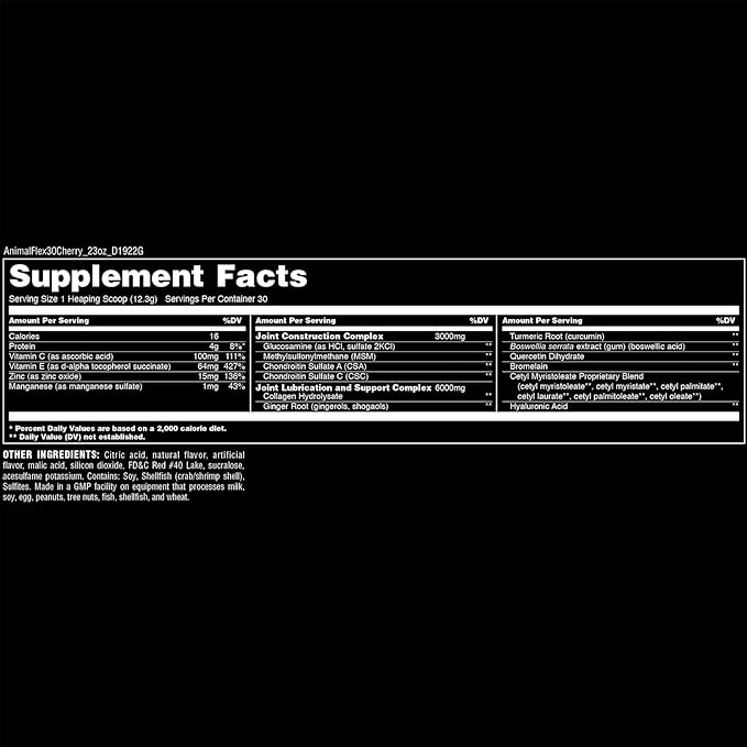 Animal Flex Powder - Joint Support Supplement for Pain Relief, Repair and Restore Muscles with Turmeric, Glucosamine, Chondroitin, MSM, Collagen and Boswellia, Great Tasting Cherry Flavor, 30 Scoops