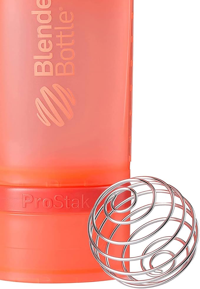 BlenderBottle Shaker Bottle with Pill Organizer and Storage for Protein Powder, ProStak System, 22-Ounce, Cyan