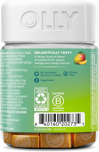 OLLY Energized Thinker Brainy Chews, 70mg of Caffeine, Vitamin B12 & Omega-3, Energy Supplement, Tropical, Vegetarian, 20 Count