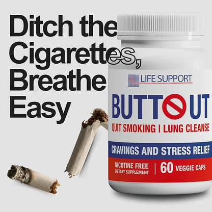 ButtOut Quit Smoking Lung Cleanse. Helps to Stop Smoking & Support Respiratory Health - Natural Lung Cleanse & Detox. Nicotine Free. 60 Count - 30 Day Supply