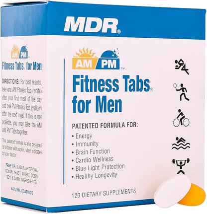 MDR Fitness Tabs Patented AM/PM Multivitamin for Men Doctor Formulated with Right Nutrients at The Right Time - Gluten Free - 2 Month Supply