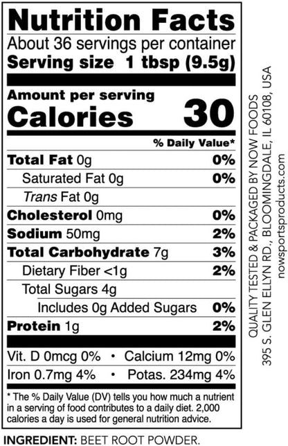 NOW Foods Sports Nutrition, Beet Root Powder, Super Food With Naturally Occurring Nitrates, 12-Ounce