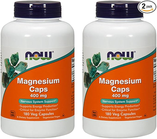 NOW Magnesium 400mg,180 Capsules (Pack of 2)