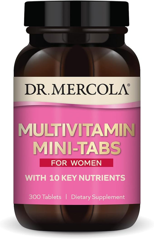 Dr. Mercola Multivitamin Mini-Tabs for Women, 30 Servings (300 Tablets), with 10 Key Nutrients, Supports Optimal Women’s Health, Non-GMO