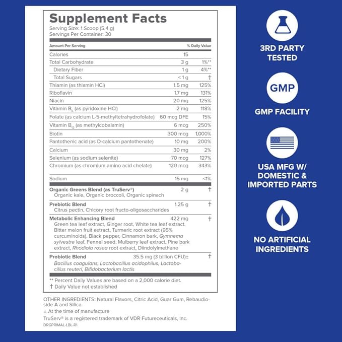 Gundry MD® Primal Plants MTHF Greens Powder Superfood Supplement to Support Skin Health, Optimize Energy and Digestion, 1 Full Serving of Vegetables - Green Apple Flavor (30 Servings) (New Formula)