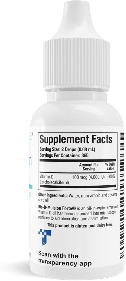 Biotics Research Bio-D-Mulsion Forte Liquid Vitamin D Drops 4000 IU – Vitamin D3 2000iu /Drop for Adults & Kids –Best Absorption, Strengthens Bones, Supports Cardiovascular & Immune System -1 fl oz