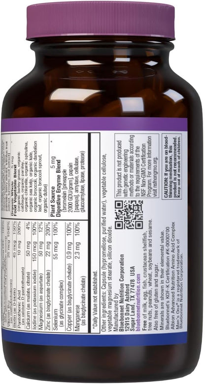 Bluebonnet Nutrition Mens' ONE 40+ Whole Food-Based Multiple, Men Multivitamin for Men 40+, Soy-Free, Non-GMO, Gluten Free, Kosher, 60 Vegetable Capsules, 60 Servings