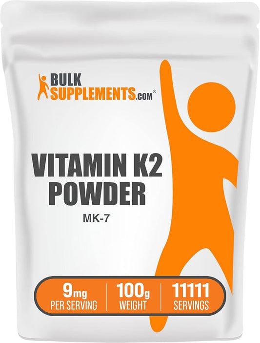 BulkSupplements.com Vitamin K2 Powder - Vitamin K2 MK-7, as Menaquinone Powder - K2 Vitamin Supplement for Wellness, Gluten Free, 9mg per Serving, 100g (3.5 oz) (Pack of 1)