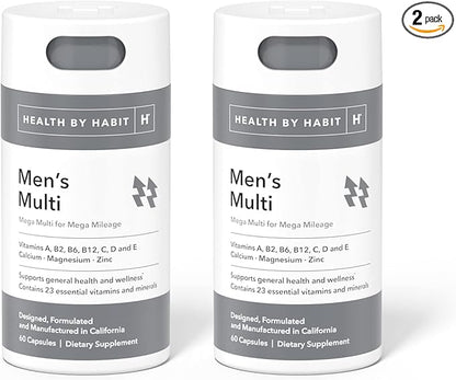 Health by Habit Mens Multi Supplement 2 Pack (120 Capsules) - 23 Essential Vitamins and Minerals, Supports General Health & Wellness, Non-GMO, Sugar Free (2 Pack)