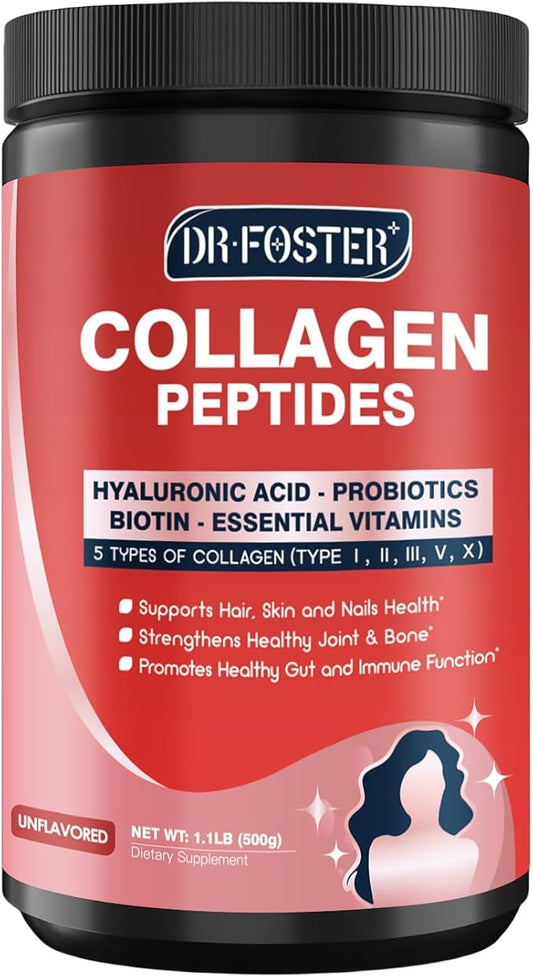 Multi-Collagen-Peptide-Powder with Probiotics, 50 Servings of Hydrolyzed Collagen Peptides with Hyaluronic Acid, Biotin & Multivitamins - Supports Skin, Hair, Nails Health