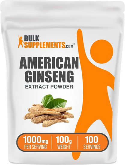 BulkSupplements.com American Ginseng Extract Powder - Ginseng Supplement, American Ginseng Powder, Ginseng Herbal Supplements - Gluten Free, 1000mg per Serving, 100g (3.5 oz) (Pack of 1)