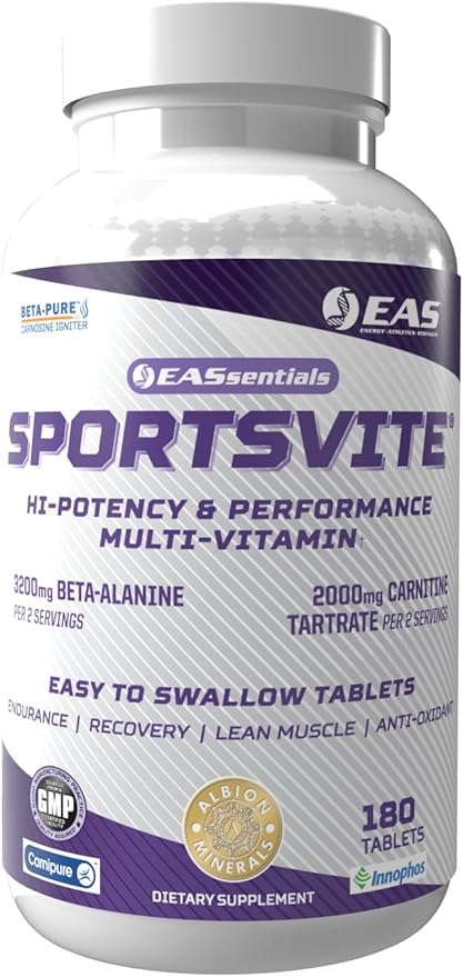 SportsVite High Potency Multivitamin for Athletes | Vitamin & Mineral Nutrient Blend | 2300mg Beta Alanine, 2000mg Carnitine Tartrate | 180 Tablets