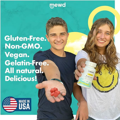 MEWD Teen/Kids Daily Multivitamin Gummy with Natural Mood Enhancer,Vegan,Immune System Booster Supplement,Kids Vitamin with Iron,Zinc,Gluten Free-Focus Vitamin for Kids-Brain Health-Made in USA
