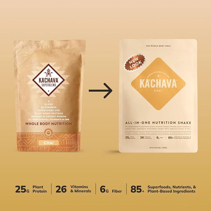 Ka'Chava Meal Replacement Shake - A Blend of Organic Superfoods and Plant-Based Protein - The Ultimate All-In-One Whole Body Meal. 15 meals per bag. (Chai), 32.2757 Ounce