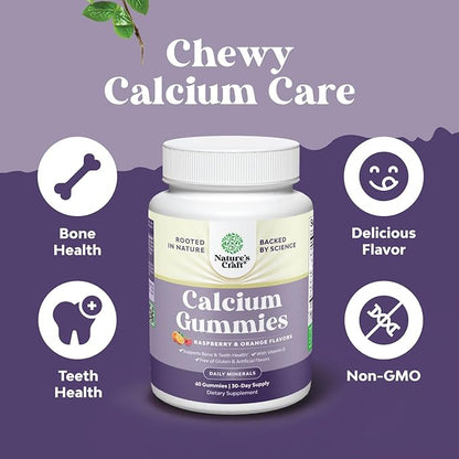 High Absorption Calcium Gummies with Vitamin D3 - Delicious Calcium 500 mg Gummies for Adults - Chewable Calcium and Vitamin D Supplement for Bone Health & Immune Support - Gelatin-Free 60ct (1 Pack)