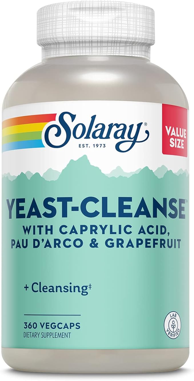 SOLARAY Yeast Cleanse, Detox Cleanse for Healthy Yeast Balance Support, with Caprylic Acid, Pau d'Arco, Licorice Root Extract and Grapefruit Seed Extract, 60-Day Guarantee, 60 Servings, 360 VegCaps