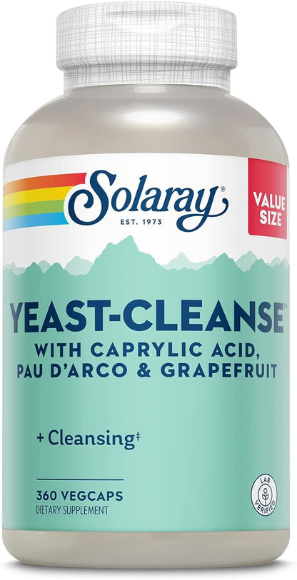 SOLARAY Yeast Cleanse, Detox Cleanse for Healthy Yeast Balance Support, with Caprylic Acid, Pau d'Arco, Licorice Root Extract and Grapefruit Seed Extract, 60-Day Guarantee, 60 Servings, 360 VegCaps