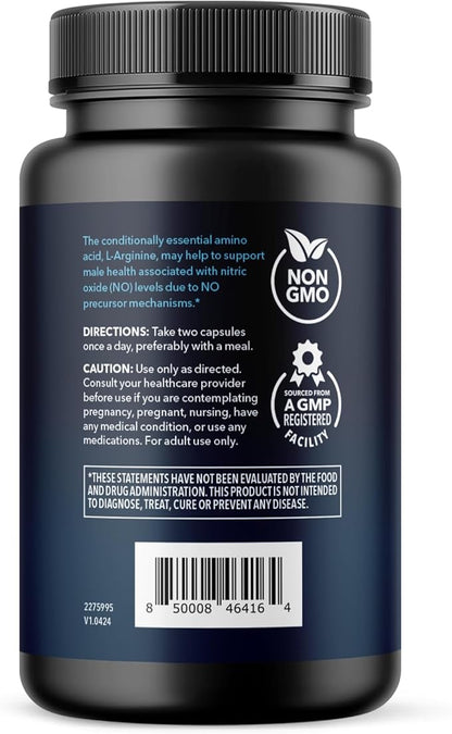 L-Arginine Capsules for Active Males - 60 Count, Non-GMO, 1200mg Blend of L Arginine and L Citrulline - Arginine Supplement for Enhanced Performance - L Arginine for Muscle Support