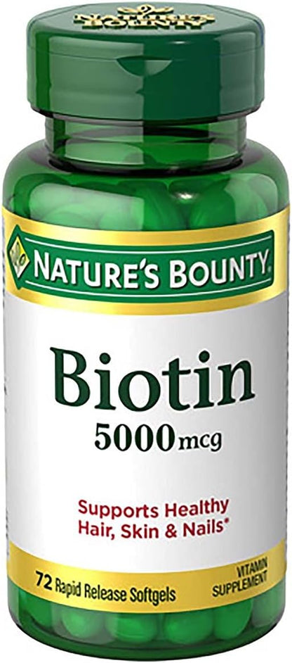 Nature's Bounty Super Potency Biotin 5000mcg - 72 softgels (Pack of 2)