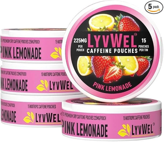 225mg Caffeine Energy Pouches | Nootropic Focus & Neuro Support | Tobacco-Free, Nicotine-Free, Quick Energy Solution | 5-Pack: 60 Pouches (5 Pack, Pink Lemonade)