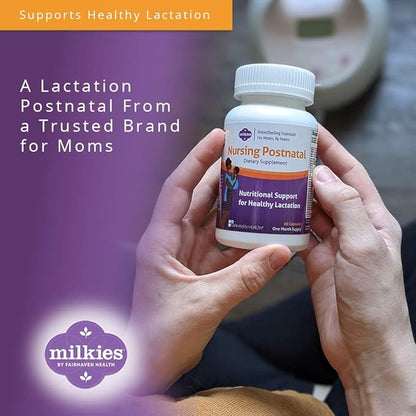 Milkies Fairhaven Health Nursing Postnatal Vegetarian Supplement for Breastfeeding Women with Vitamin D and B, Nutritious Breast Milk Multivitamin - Gluten and Dairy Free - 1 Month Supply