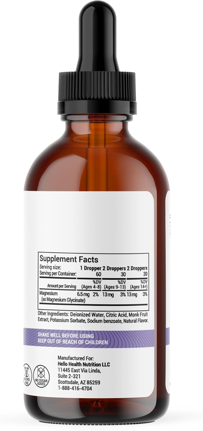 Kids Magnesium Glycinate Liquid Drops – Sugar Free Liquid Magnesium Drops, Happy Calm for Kids Calming Supplement Complex – Magnesium for Children & Nighttime Sleep, Pineapple Flavor 2 Fl Oz.
