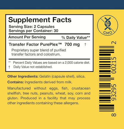 Researched Nutritionals Transfer Factor Sensitive - Immune Support Bovine Derived Transfer Factors & Colostrum Capsules (60 Capsules)