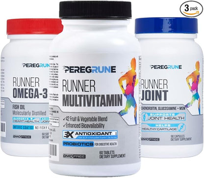 Runner Multivitamin, Omega-3 Fish Oil, Joint Supplement (1 Month - 60 Tablets, 60 Softgels, 90 Capsules)