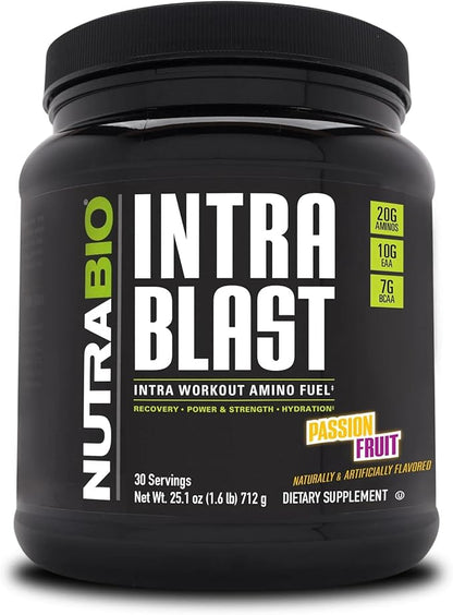 NutraBio Intra Blast BCAA EAA Electrolyte and Hydration Powder - Amino Acid Supplement, EAA/BCAA Powder - Non-GMO and Gluten Free - Passion Fruit - 30 Servings