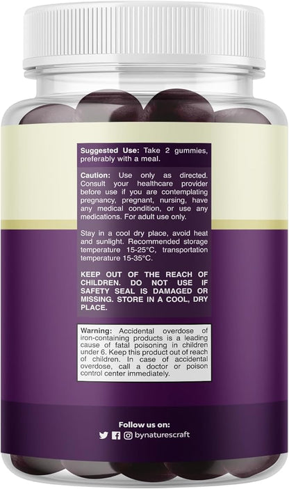 Extra Strength Iron Gummies for Women and Men - Potent 45mg per Serving Chewable Iron Supplement for Women & Men with Vitamin C for Higher Absorption - Vegan Daily Iron Gummy for Adults (60 Servings)