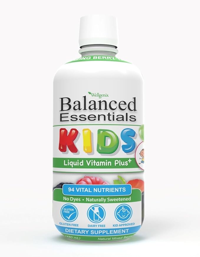 Wellgenix Balanced Essentials Kids Liquid Vitamin - Nutritional Multivitamin for Picky Eaters - Childrens Immune Boost & Overall Health -16oz (Pack of 2)