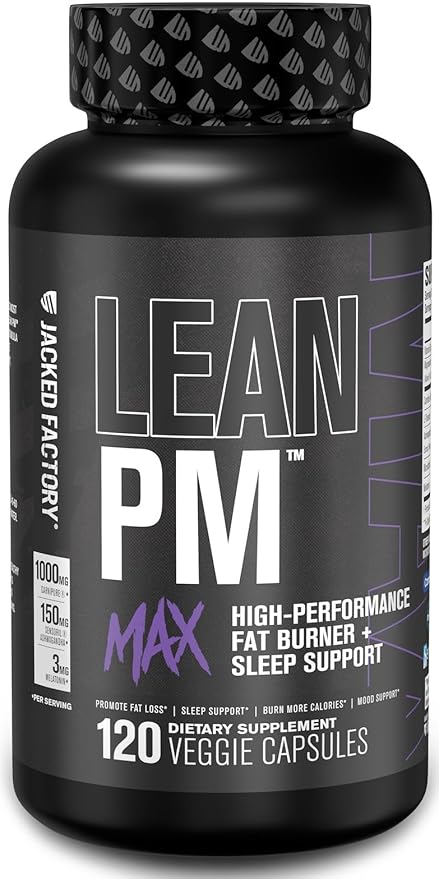 Jacked Factory Lean PM Max - High-Performance Weight Loss, Sleep Support, Fat Burner, & Appetite Suppressant for Men and Women w/Melatonin, Magnesium, Carnipure, & Ashwagandha - 120 Diet Pills