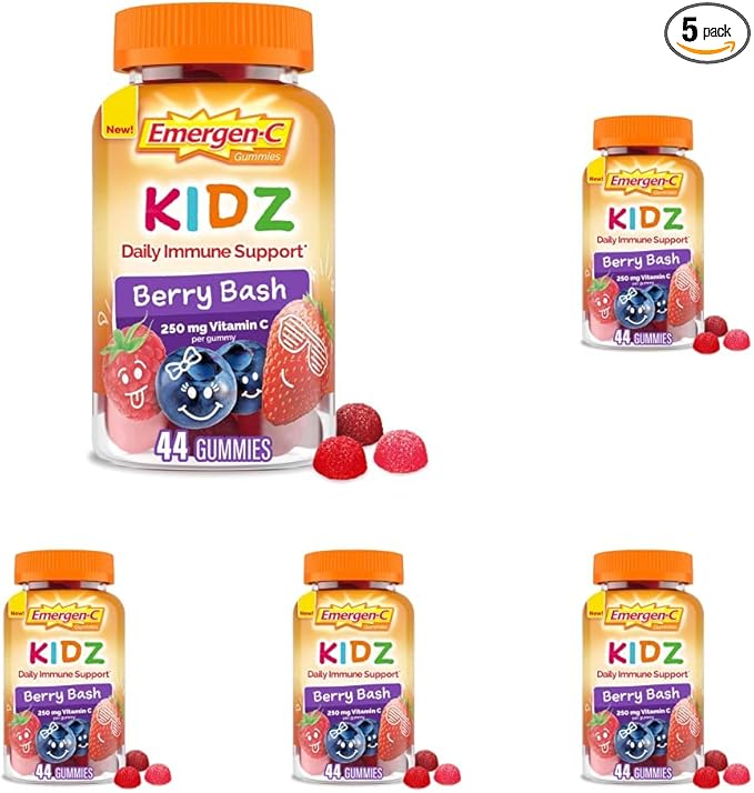 Emergen-C Kidz Daily Immune Support Dietary Supplements, Flavored Gummies with Vitamin C and B Vitamins for Immune Support, Berry Bash - 44 Count (Pack of 5)