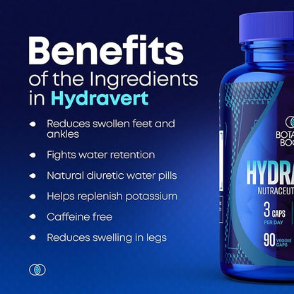 Water Pills For Swollen Legs And Feet - Act As Natural Diuretics for Water Retention to Help You Swell No More - Hydravert Diuretic Pills Proprietary Blend Reduces Swelling in Your Leg or in Your Foot