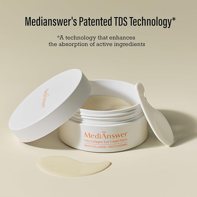 MediAnswer Vita Collagen Eye Cream Patch, K-Beauty Advanced Under Eye Treatment with French 500Da Collagen & Multi-Vitamin Complex (60 Patches)