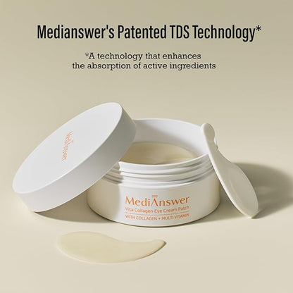 MediAnswer Vita Collagen Eye Cream Patch, K-Beauty Advanced Under Eye Treatment with French 500Da Collagen & Multi-Vitamin Complex (60 Patches)