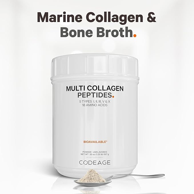 Codeage Multi Collagen Protein Powder Peptides, 2-Month Supply, Hydrolyzed, Type I, II, III, V, X Grass Fed All in One Super Bone Broth Collagen Supplement, Non-GMO, 20 Ounces