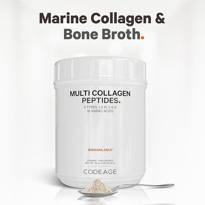 Codeage Multi Collagen Protein Powder Peptides, 2-Month Supply, Hydrolyzed, Type I, II, III, V, X Grass Fed All in One Super Bone Broth Collagen Supplement, Non-GMO, 20 Ounces