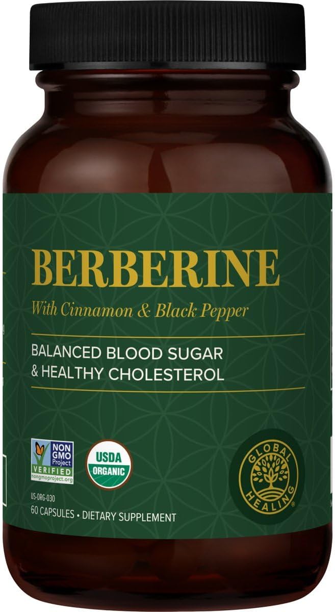 Global Healing Organic Berberine (Berberina) with Ceylon Cinnamon & Black Pepper, 1200 mg- Extra Strength Berberine Supplement & Complex for Weight Loss (60 Capsules)