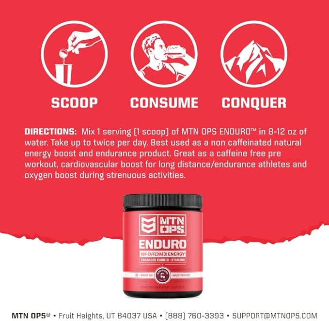 MTN OPS Enduro Nitric Oxide Supplement & Stim-Free Pre Workout - 30 Servings - with Magnesium Citrate, Beet Root Powder, Niacinamide, L Arginine & L Citrulline - Peach Zing Flavor