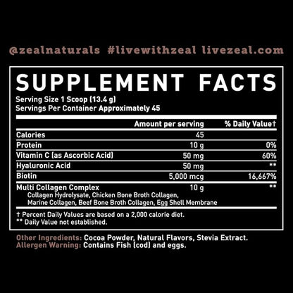 Premium Multi Collagen Peptides Protein Powder (1, 2, 3, 5 & 10) with Vitamin C, Biotin, Hyaluronic Acid, for Hair Skin and Nails - Marine, Bovine, Chicken & Eggshell (Chocolate, 45 Servings)