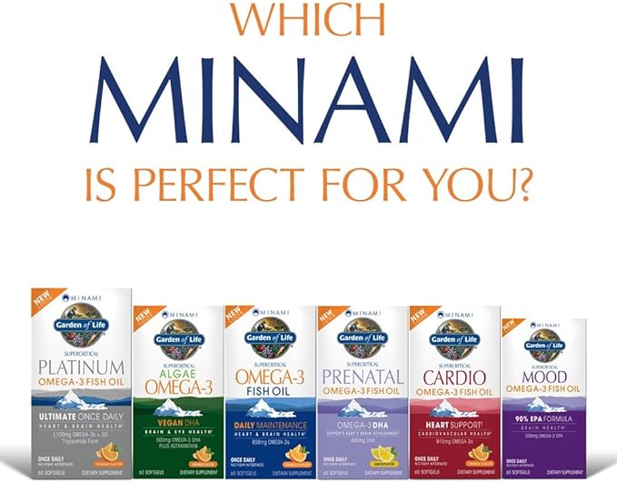 Garden of Life EPA/DHA Omega 3 Fish Oil - Minami Natural Brain Function, Heart and Mood Supplement, 60 Softgels